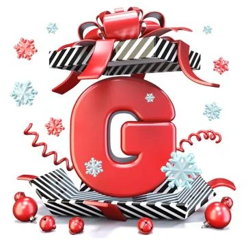 Red Letter G inside open gift box 3D Stockillustratie