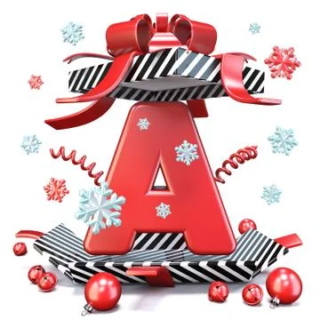 Red Letter A inside open gift box 3D Stock Illustration