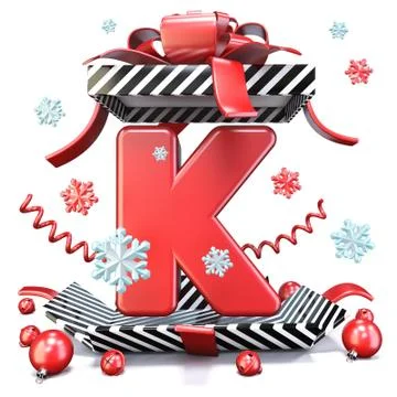 Red Letter K inside open gift box 3D Stockillustratie