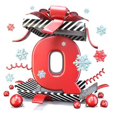 Red Letter Q inside open gift box 3D Stock Illustration