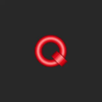 Red letter Q logo initial, chain two rings 3d shape, creative material design Stock Illustration