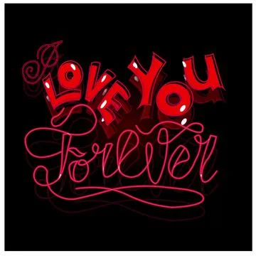 Red lettering vector phrase I love you forever on black background with gradient Stock Illustration