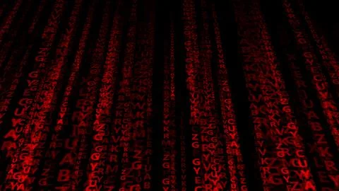 Red letters on a black background. Flow of information on the Internet. Stock Illustration