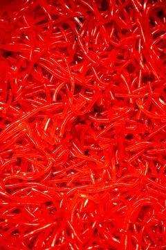 Red Licorice Candy Strings Closeup Texture Stock Photos