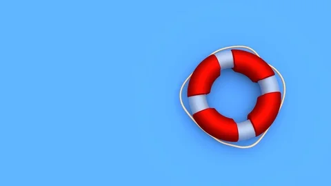 Red life ring on the blue screen Stock Footage 95001400