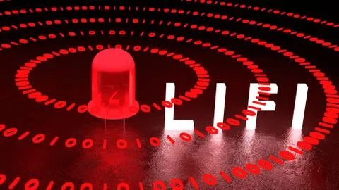 Red LIFI LED emitts binat data streams Illustrazione stock