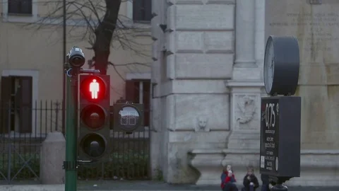 Red light been green on Rome Traffic-light in Trastevere, Italy Stock Footage 72497993