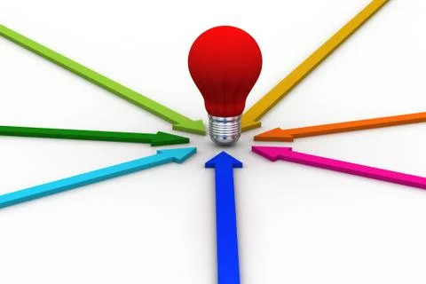 Red light bulb and arrows Free Stock Illustration