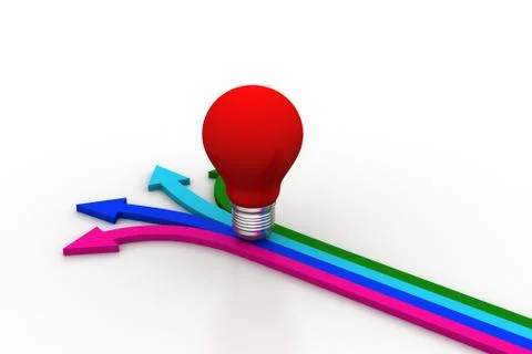 Red light bulb in different color arrows Free Stock Illustration