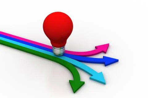 Red light bulb in different color arrows Free Stock Illustration