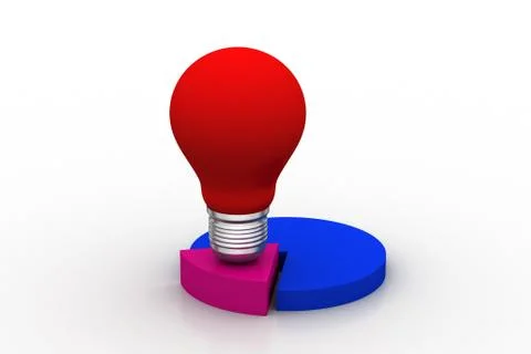 Red light bulb with pie chart Free Stock Illustration