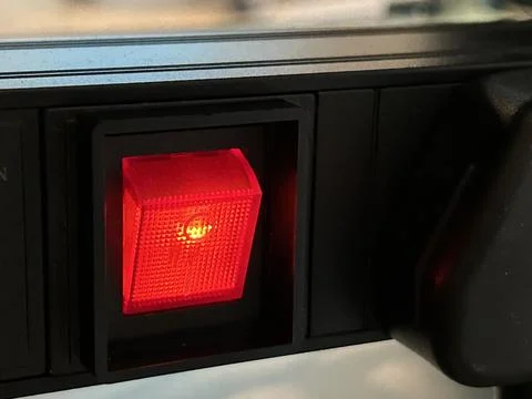 Red Light On Button Switch in Control Panel of Industrial Machine Stock Photos