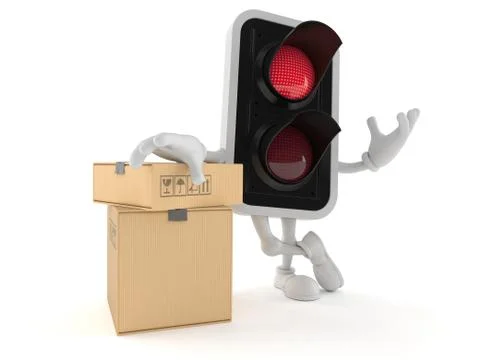 Red light character with stack of boxes Stock Illustration