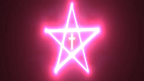 Red Light Crucifix Floating Inside Five Pointed Star Pentagram Evil Satan Stock Footage 153953929