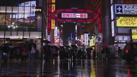 Red light district, Kabukicho in Tokyo, rainy night Video stock 176361973
