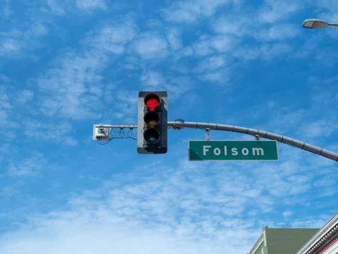 Red light district traffic light on Folsom St in San Francisco at Folsom Street Stock Photos