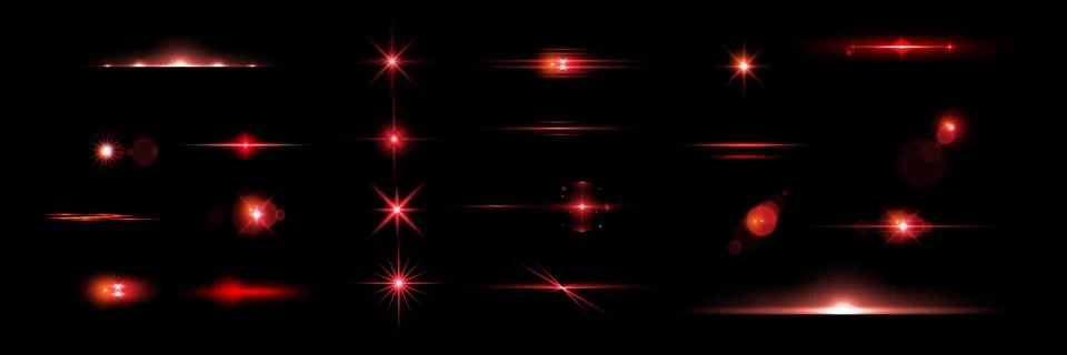 Red light effect reflections, neon illumination in red colors. Bright light lens Stock Illustration