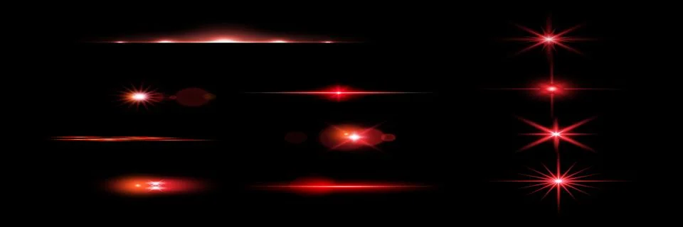 Red light effect reflections, neon illumination in red colors. Bright light lens Stock Illustration