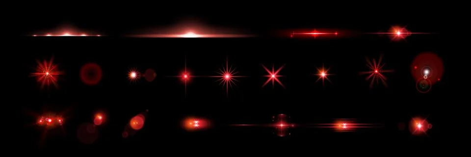 Red light effect reflections, neon illumination in red colors. Bright light lens 스톡 일러스트