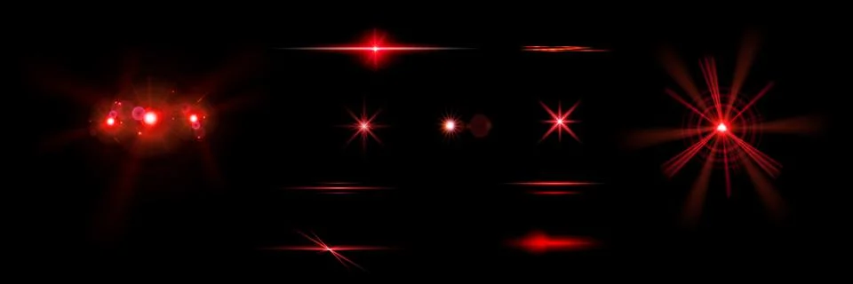 Red light effect reflections, neon illumination in red colors. Bright light lens Stock Illustration