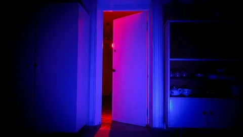 Red light flickers in an empty room. Witchcraft, magic. Halloween Видео 115053464