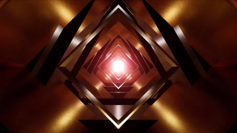 Red light in the gold and silver metal geometric tunnel background loop Stock Footage 240319543