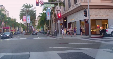 At red light at intersection on Rodeo Drive, Los Angeles, California Stock Footage 81660256