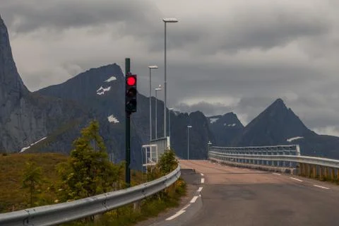 Red light at a narrow bridge Stock Photos