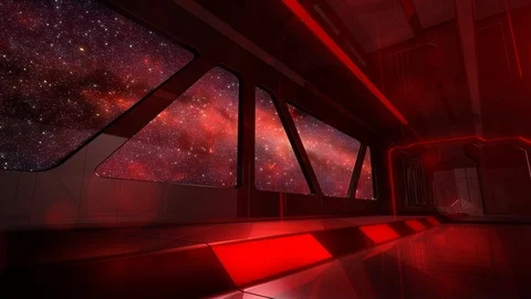 Red Light Observation Windows Inside Space Ship Traveling Through Space Stock Footage 101007358