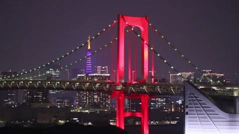 Red Light-Up Rainbow Bridge During the COVID-19 Pandemic Video stock 333174110