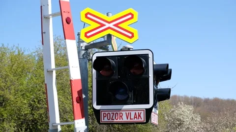 Red light semaphore for warning signals at the railroad crossing.  Stock Footage 220505936