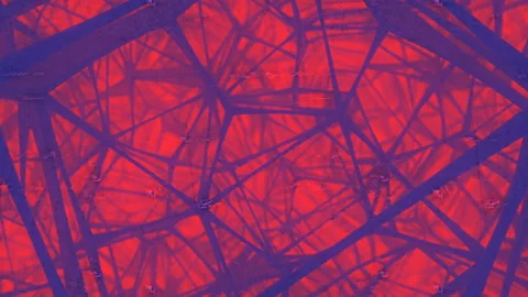 Red light shines through a moving geometric structure. 3d render loop animation Stock Footage 202243592