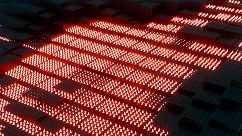 A red light shining through a grid of cubes Stock Footage 309924753