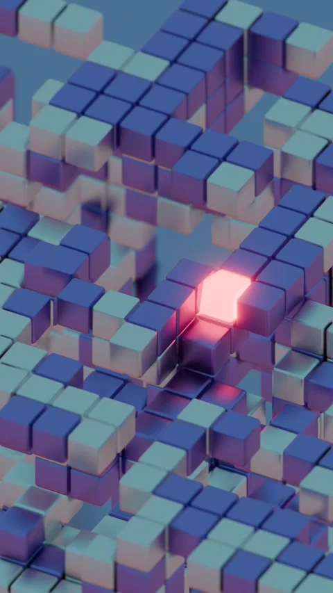 A red light is shining through a maze of blue cubes Stock Footage 309926087