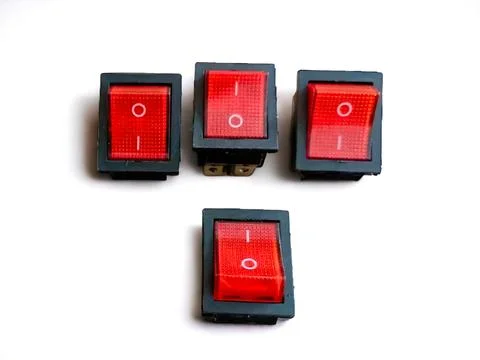 The red light on off switch is red on a white background Stock Photos