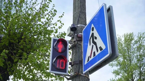 Red Light Traffic Light For Pedestrian Through The Carriageway. Stock-Footage 154123751