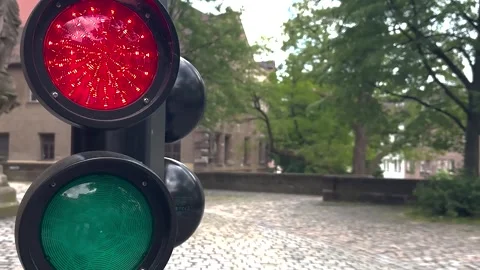 Red light at traffic lights. Electric lights with two colours.  Stock Footage 274365936