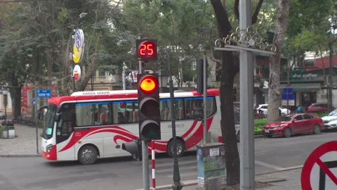 A red light traffic stop counting down in Hanoi Stock Footage 272209162