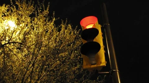 Red Light Turning Green (night) Stock Footage 7732441
