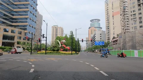 Red light waiting area in sunny weather in Shanghai is under lockdown Stock Footage 192368028