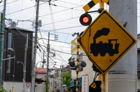 Red light warning in a crossing level Stock Photos