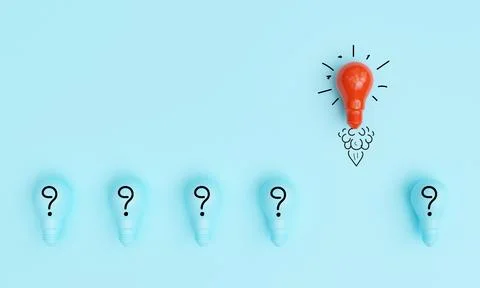 Red lightbulb mo out of line with blue lamp to with question mark for creat.. 스톡 일러스트