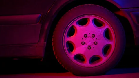 Red lighted car wheel 3 Video stock 327867584