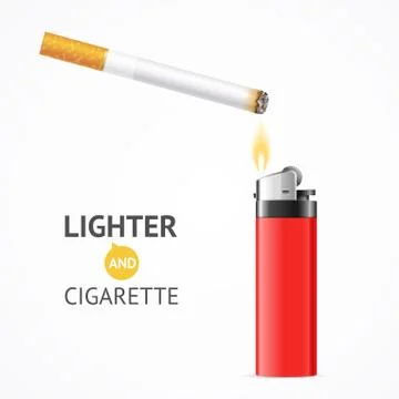 Red Lighter and Burning Cigarette Card. Vector Stock Illustration