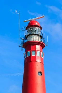 Red lighthouse close-up technical equipment. island schiermonnikoog, the neth Stock Photos
