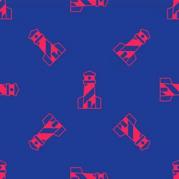 Red Lighthouse icon isolated seamless pattern on blue background.  Vector Stock Illustration