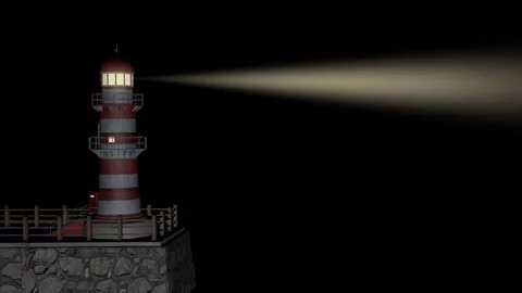 Red lighthouse night alone Stock Footage 78961189