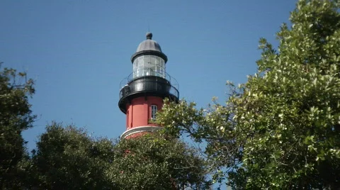 Red Lighthouse Over Trees Video stock 653368