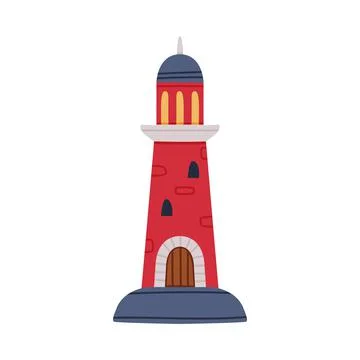 Red Lighthouse Tower Serving as Beacon for Navigational Aid Vector Illustration Stock Illustration