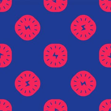 Red Lightning bolt icon isolated seamless pattern on blue background. Flash sign Stock Illustration
